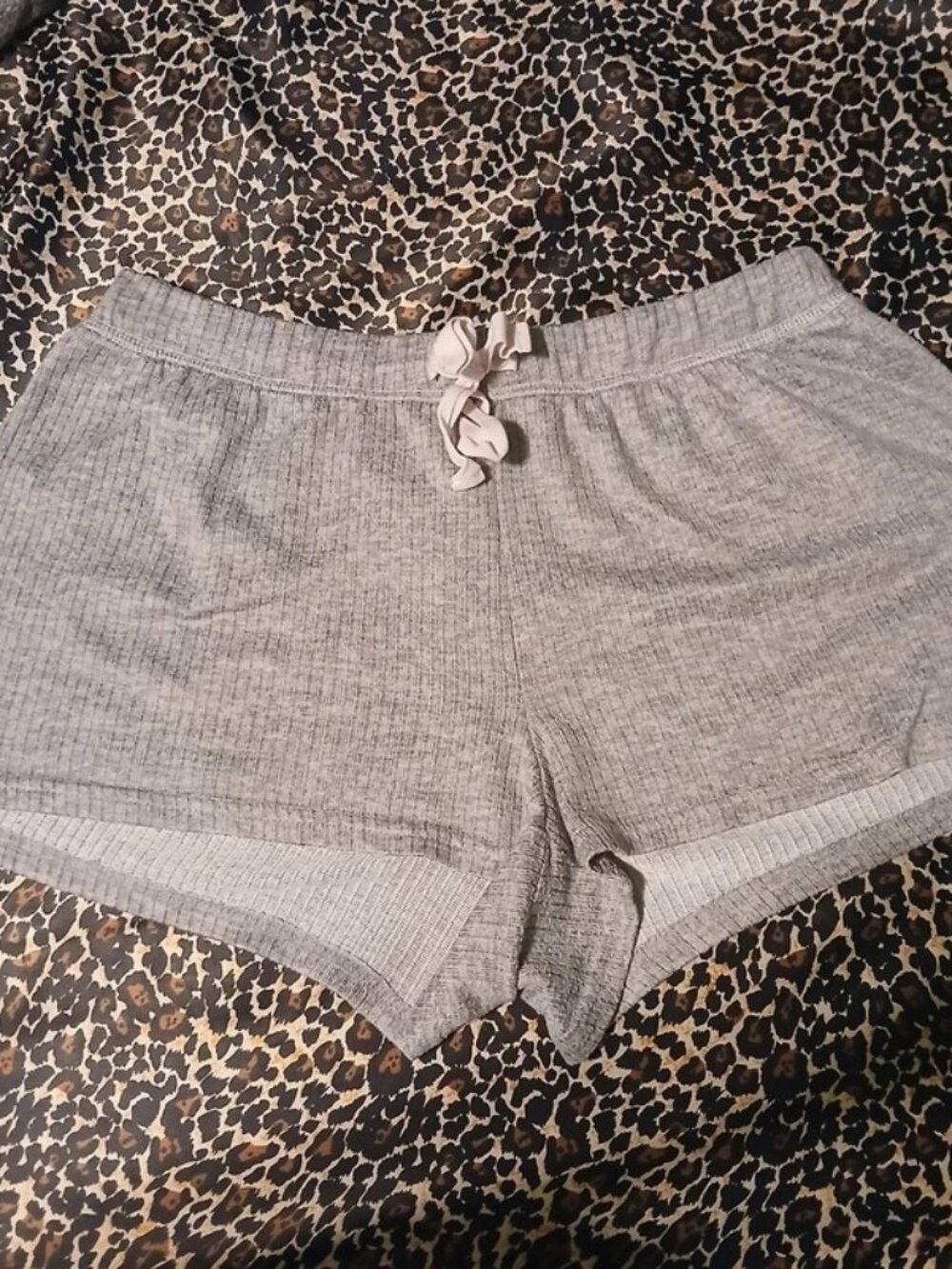 Laura Ashley Gray Ribbed Sleep Shorts Women's S White Bow Waist